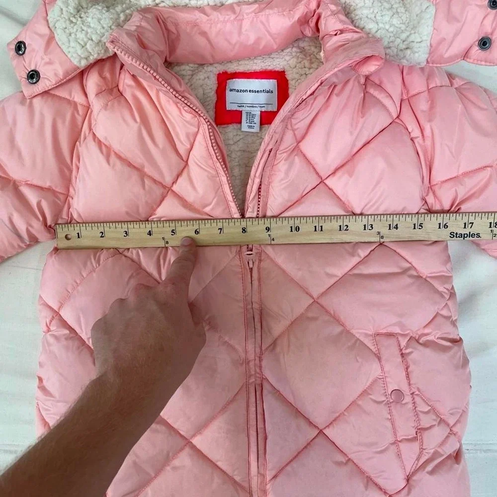 Amazon Essentials Girls Pink Quilted Puffer Coat – Size Medium 8